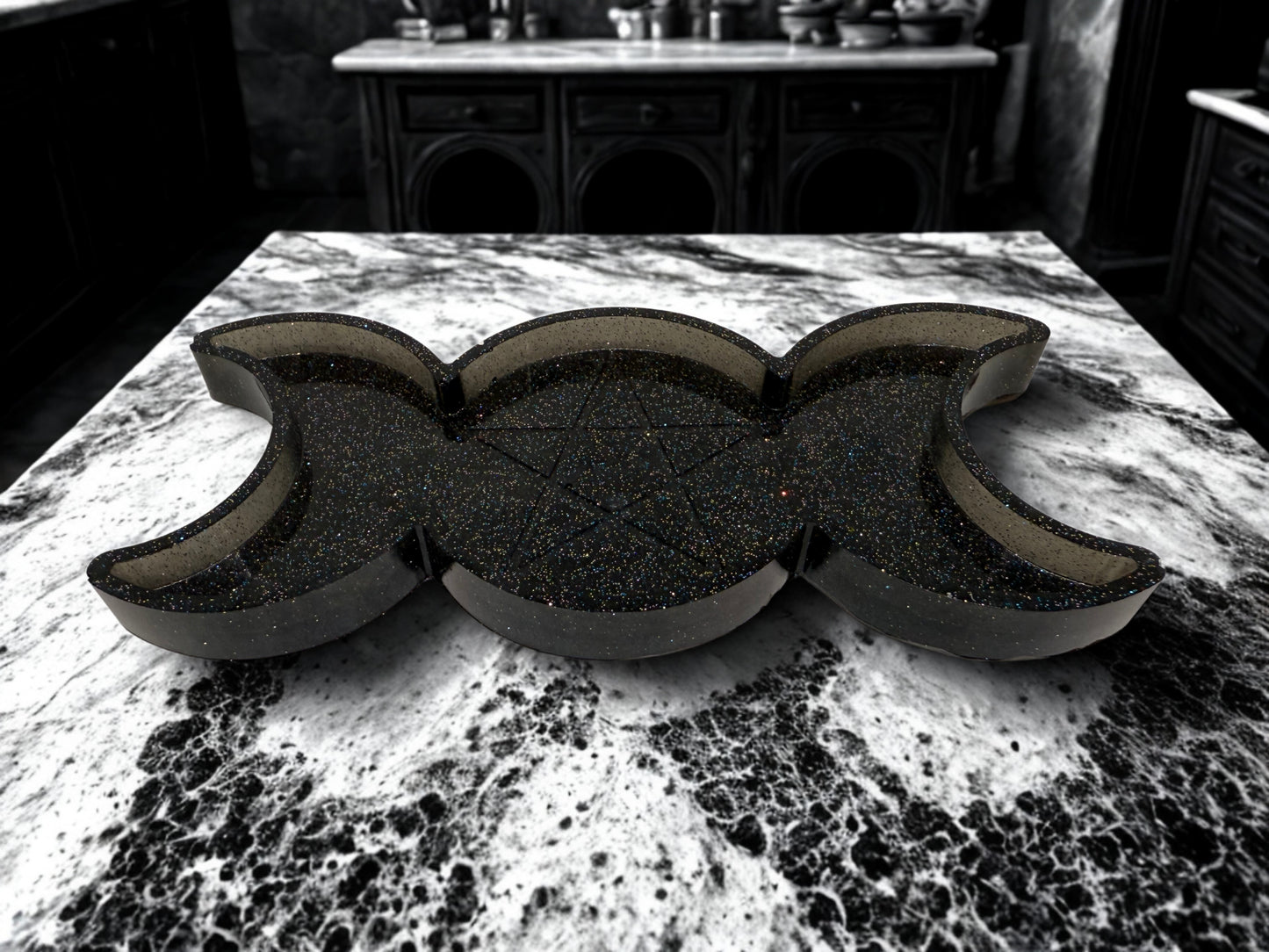 Glittery Black Moon Goddess Tray