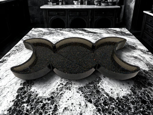 Glittery Black Moon Goddess Tray