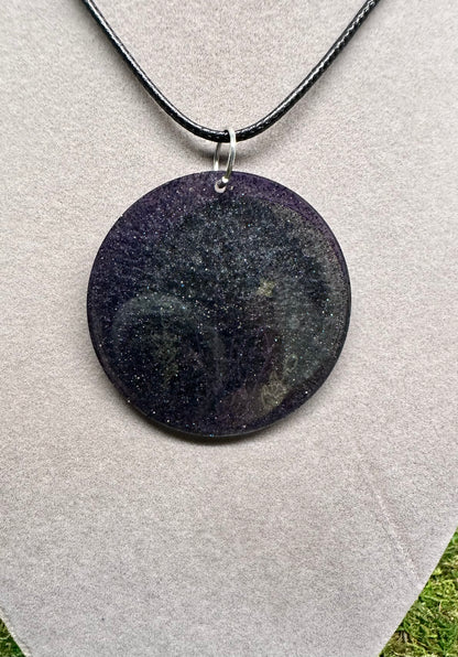 Purple Circle Pendant with Crystals and Moons