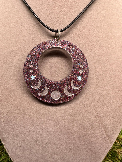 Cutout Circle Pendant with Silver Moons