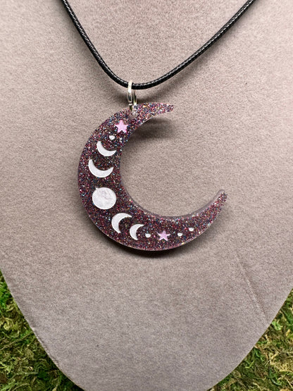 Crescent Moon Pendant with Moon Phases