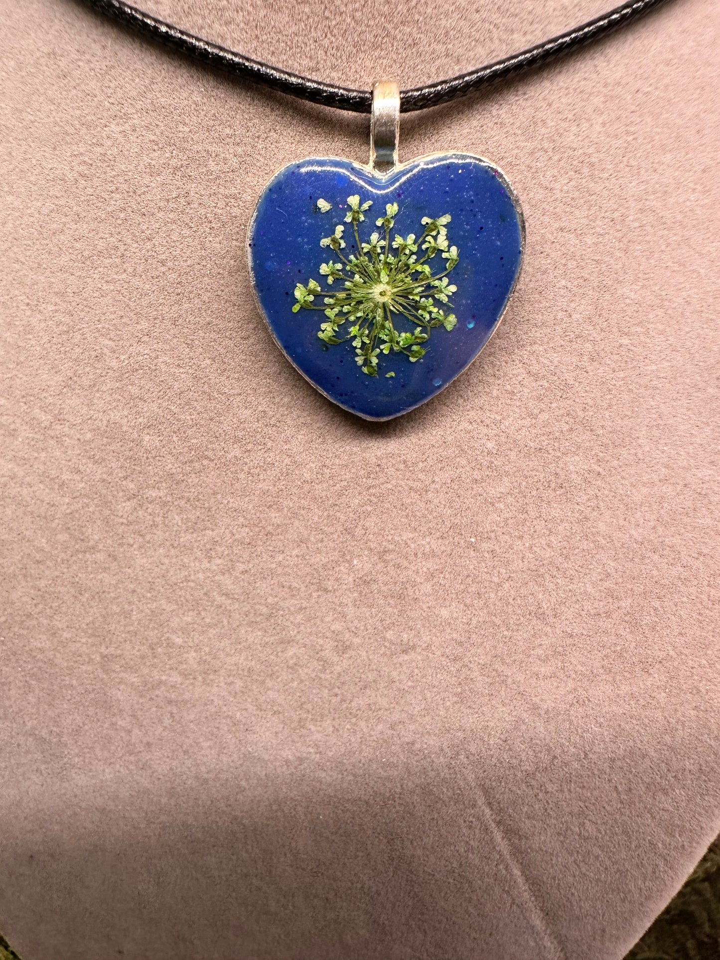 Heart Shaped Pendant with Flower Inlay