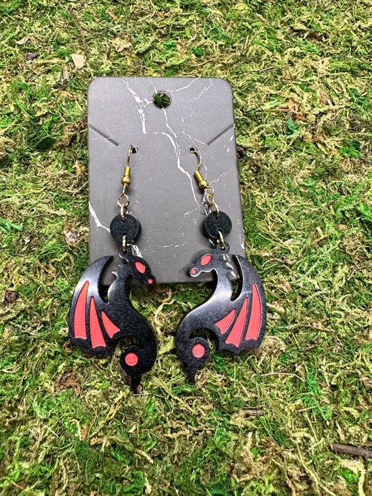 Red and Black Dragon Silhouette Earrings