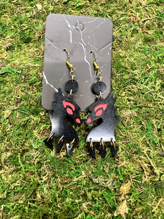 Red and Black Dragon Dangle Earrings