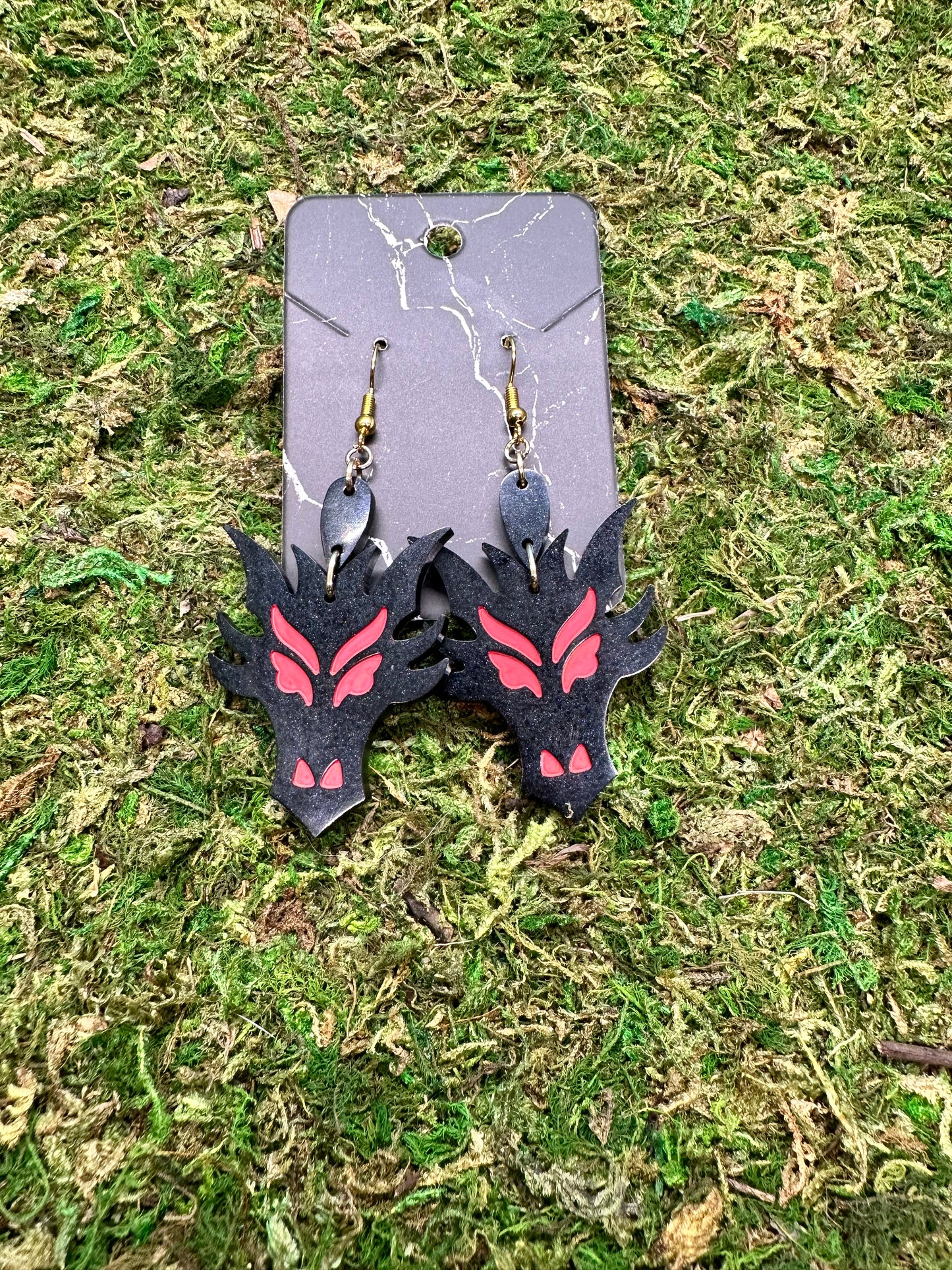 Red and Black Dragon Face Earrings