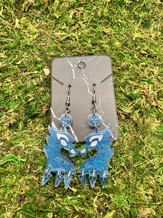 Shimmery Blue Dragon Earring with Dangles