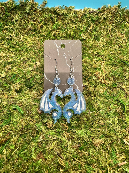 Shimmery Blue Dragon Silhouette Earrings