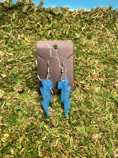 Shimmery Blue Lightening Bolt Earrings