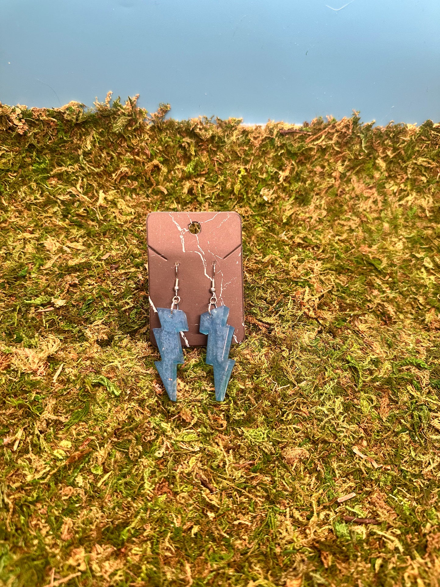 Shimmery Blue Lightening Bolt Earrings