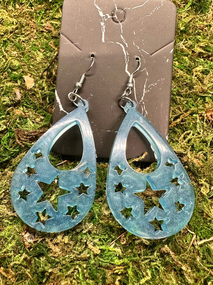 Shimmery Blue Star Teardrop Earrings