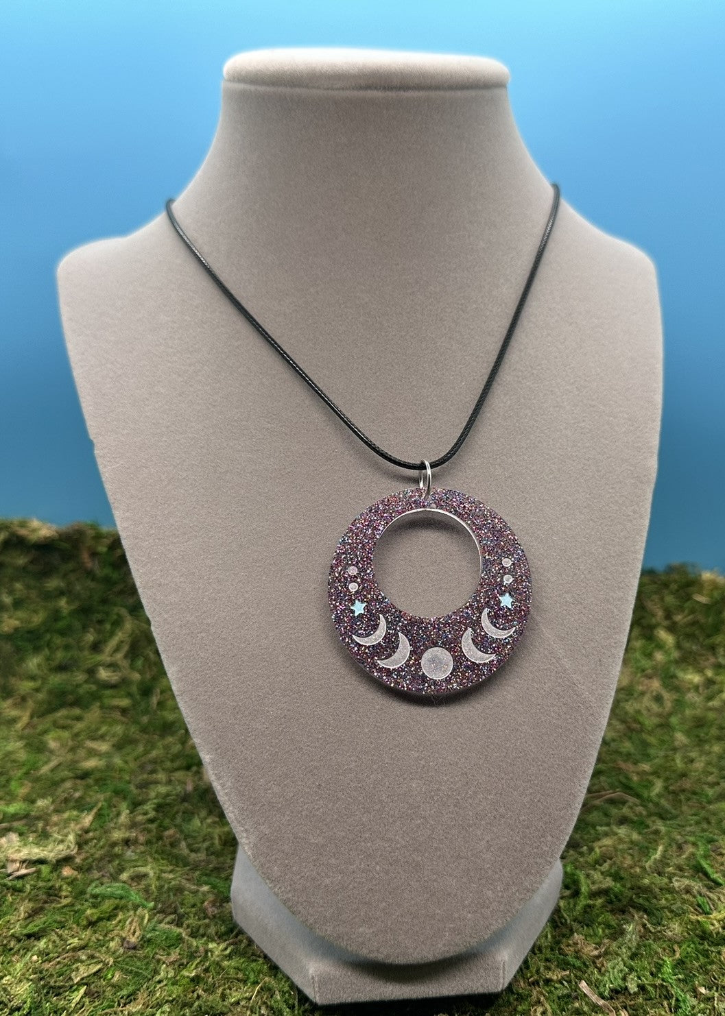 Cutout Circle Pendant with Silver Moons