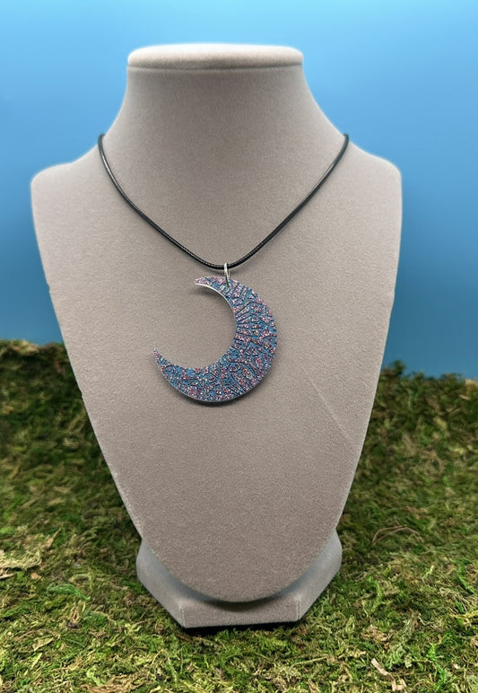 Crescent Moon Pendant With Crystal outlines