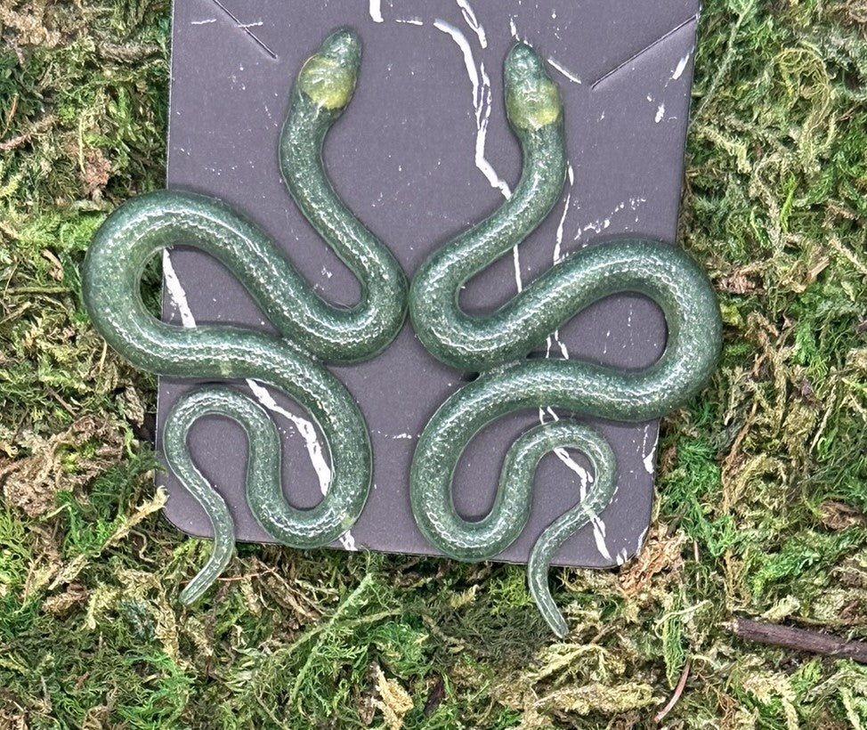 Scaled Translucent Green Snake Earrings