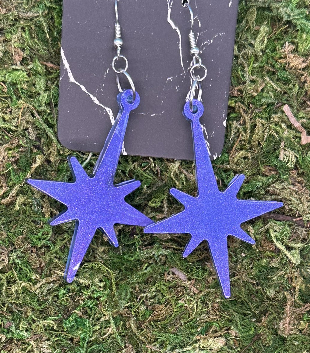 Purple Eight Pointed Star Earrings