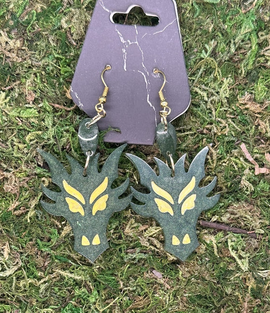 Emerald Dragon Face Earrings